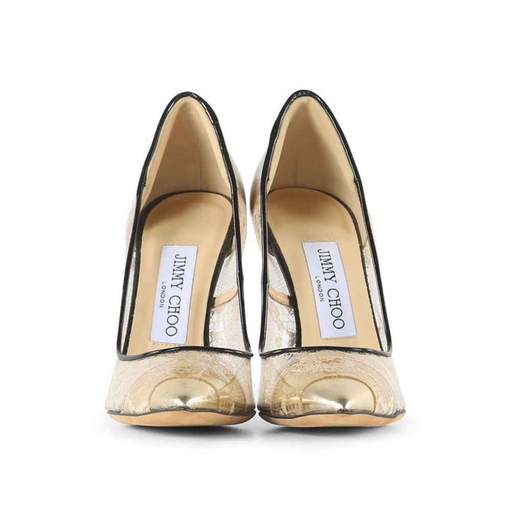 Pre Loved Jimmy Choo  Beige Lace and Patent Gold Amika Pointy Pumps beige FEMALE - Picture 3 of 7